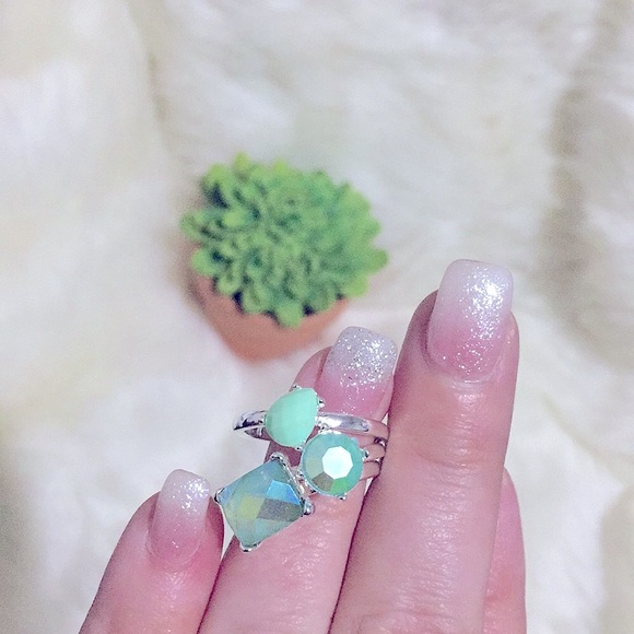 Lovely Sparkling Teal Silver Stacker3️⃣Rings Set - Picture 7 of 11